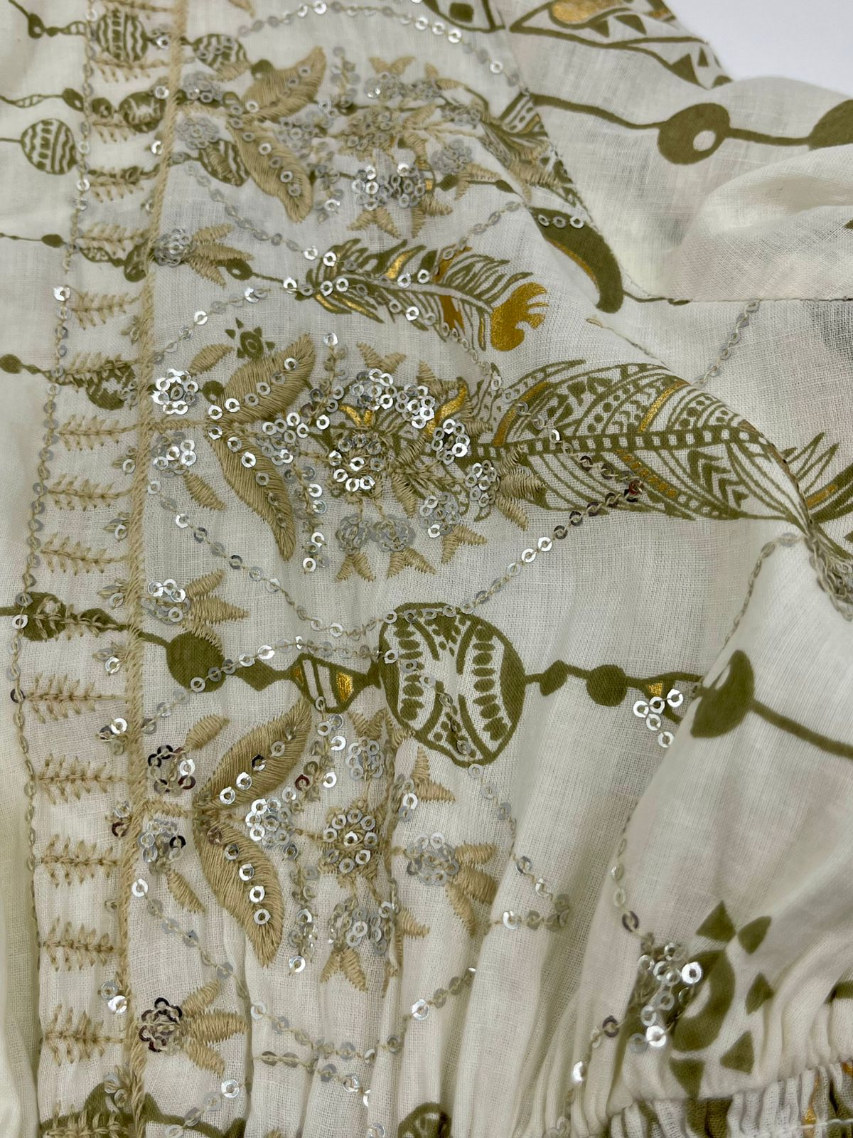 White & Gold Boho Sequin Dress