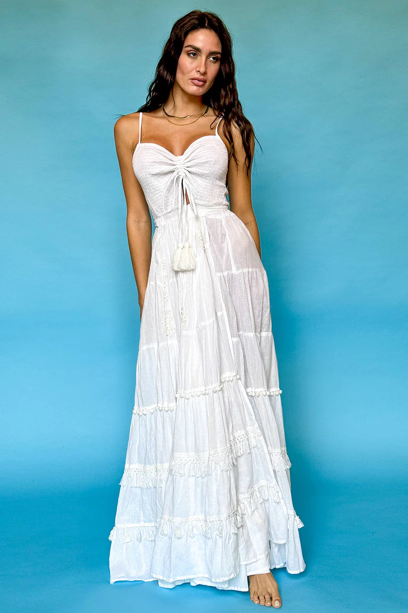 White Smocked Maxi Dress