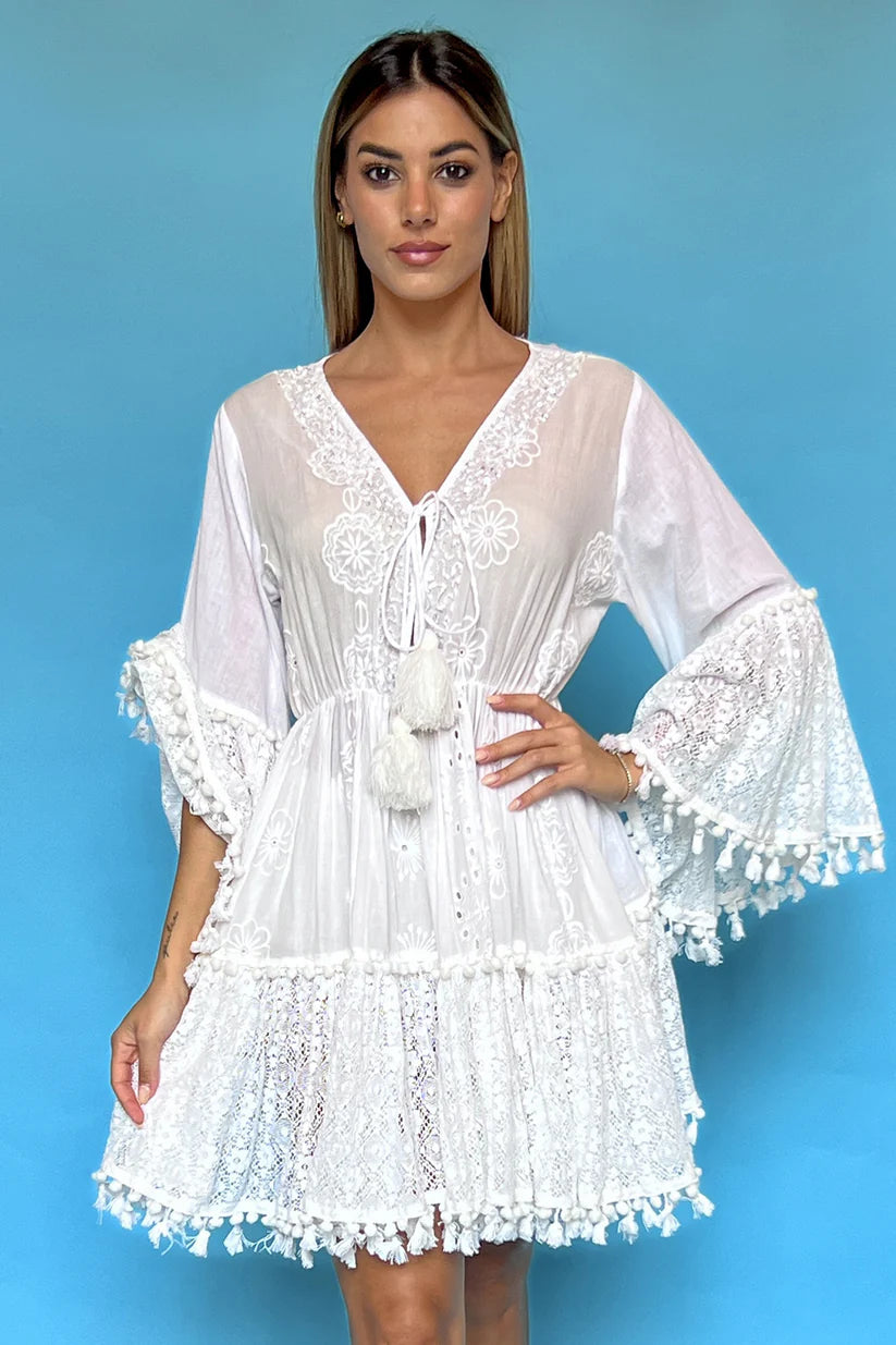 White Cotton & Lace Mini Dress