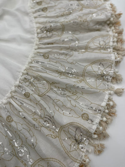 White & Gold Embroidered Halter Mini Dress