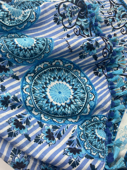 Blue Boho Off-Shoulders Playsuit