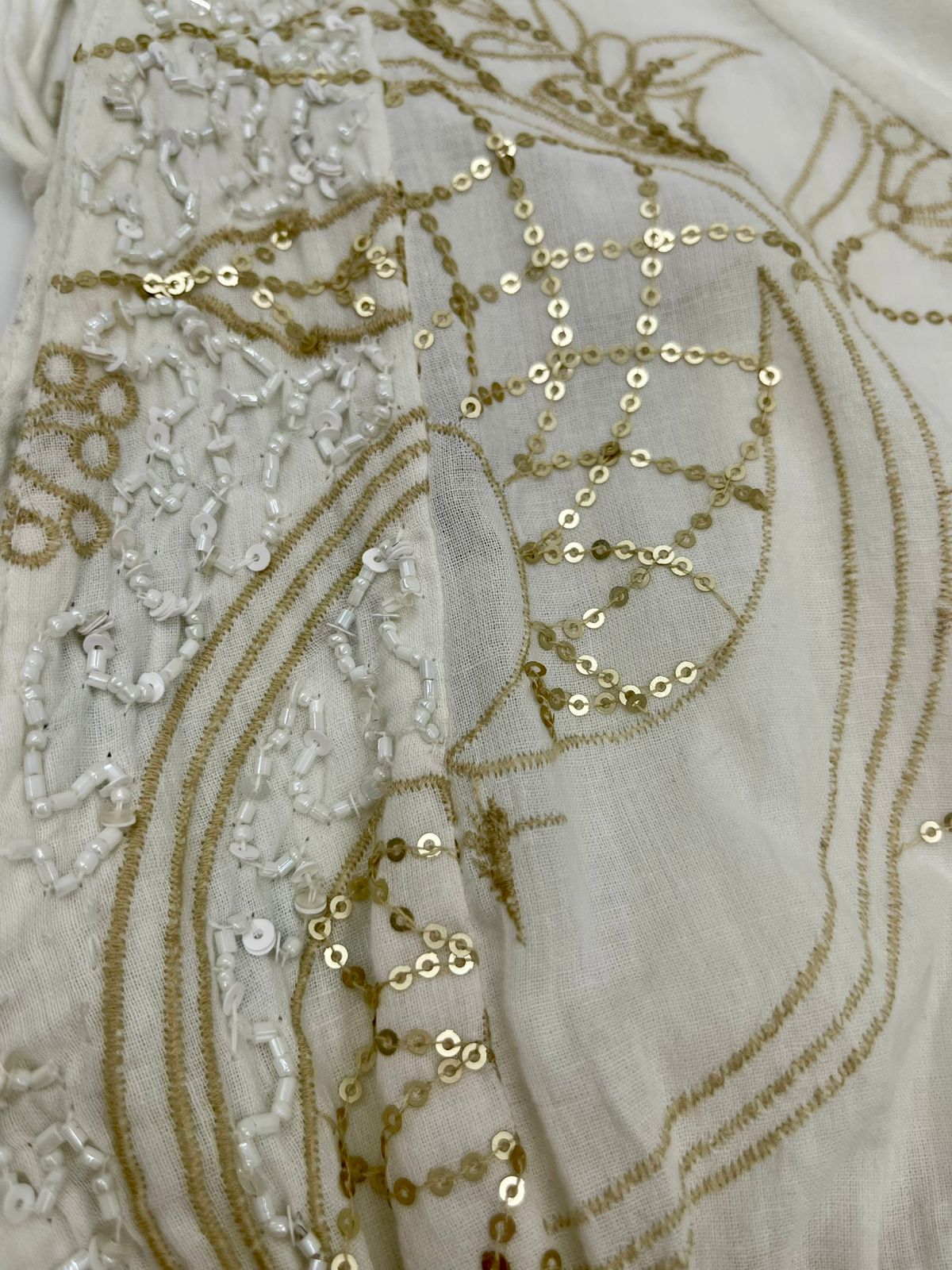 White & Gold Flared Boho Mini Dress