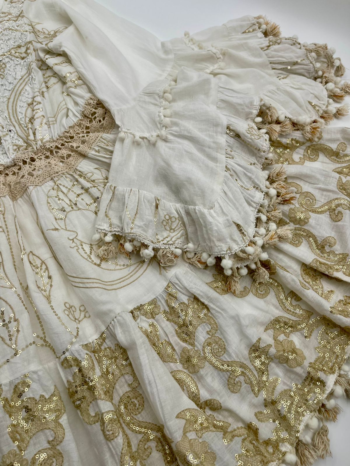 White & Gold Flared Boho Mini Dress