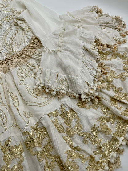 White & Gold Flared Boho Mini Dress