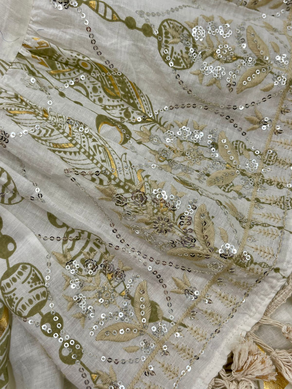 White & Gold Boho Sequin Dress