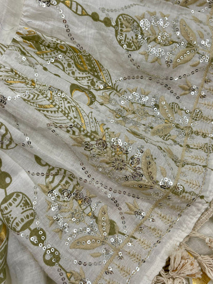 White & Gold Boho Sequin Dress