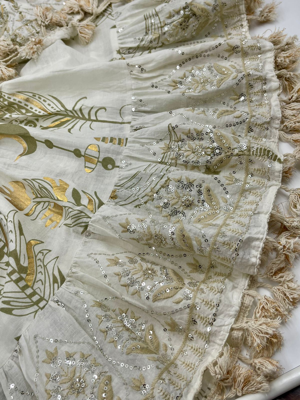 White & Gold Boho Sequin Dress