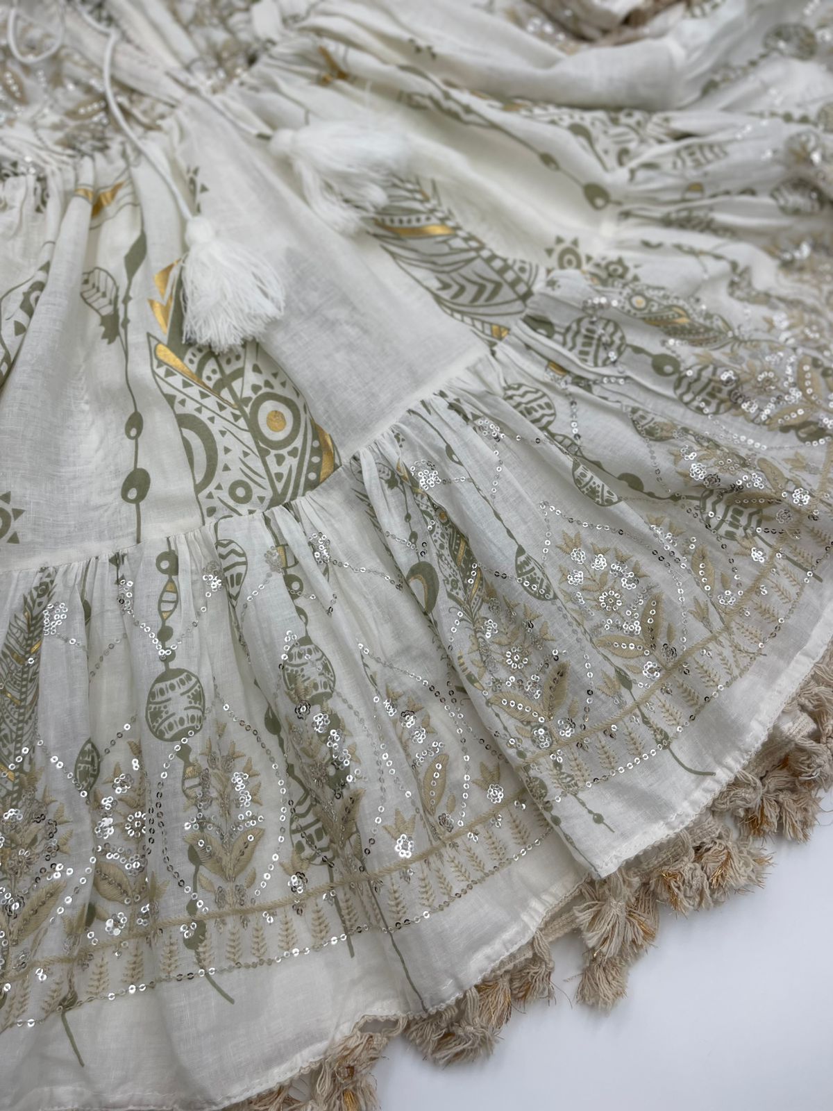 White & Gold Boho Mini Dress