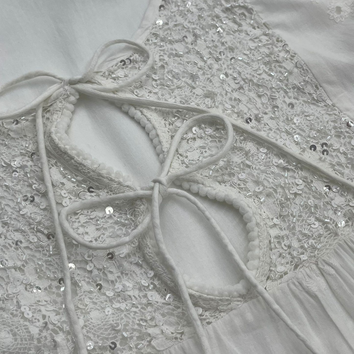 White Lace & Cotton Boho Mini Dress