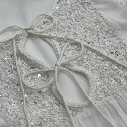 White Lace & Cotton Boho Mini Dress