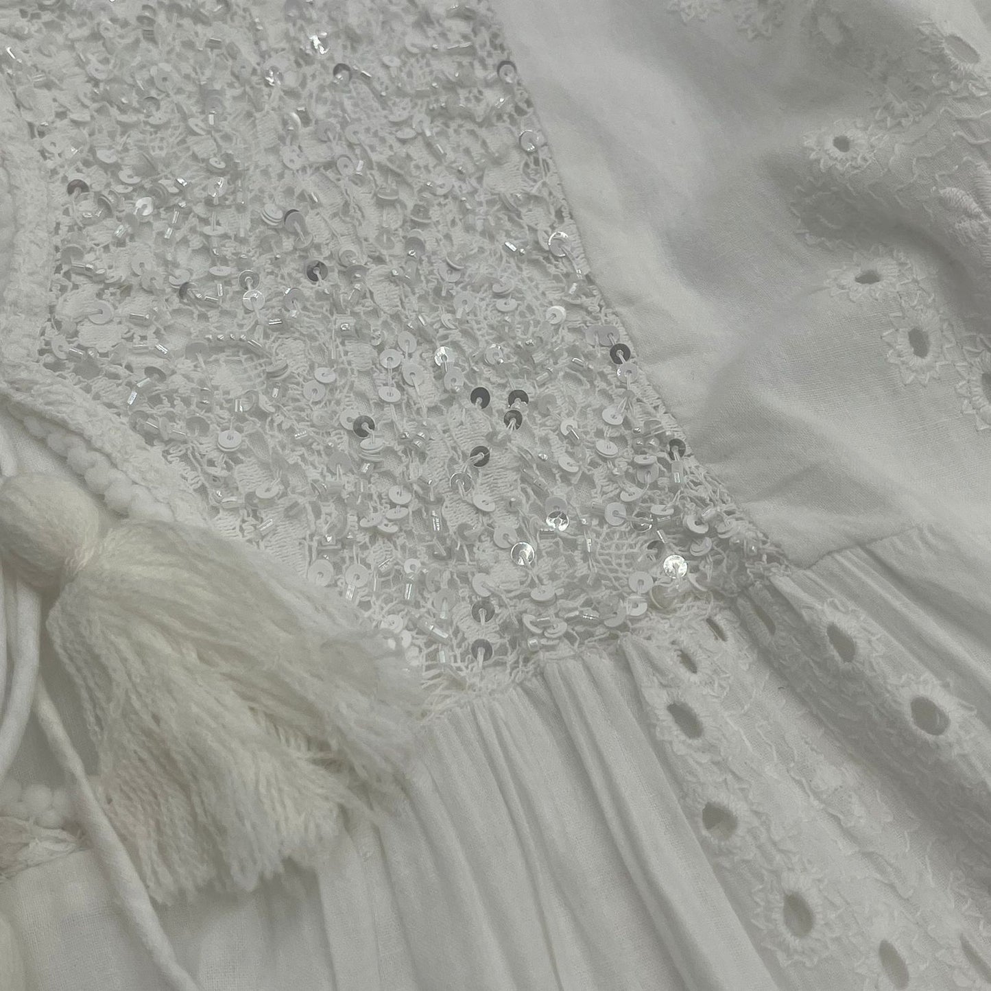 White Lace & Cotton Boho Mini Dress