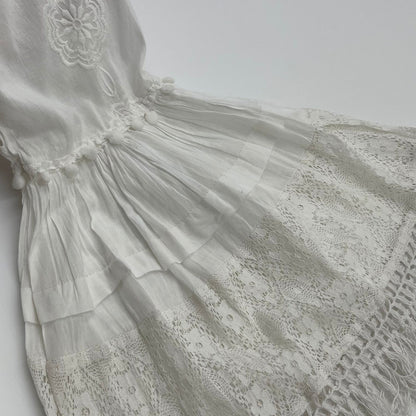 White Lace & Cotton Boho Mini Dress